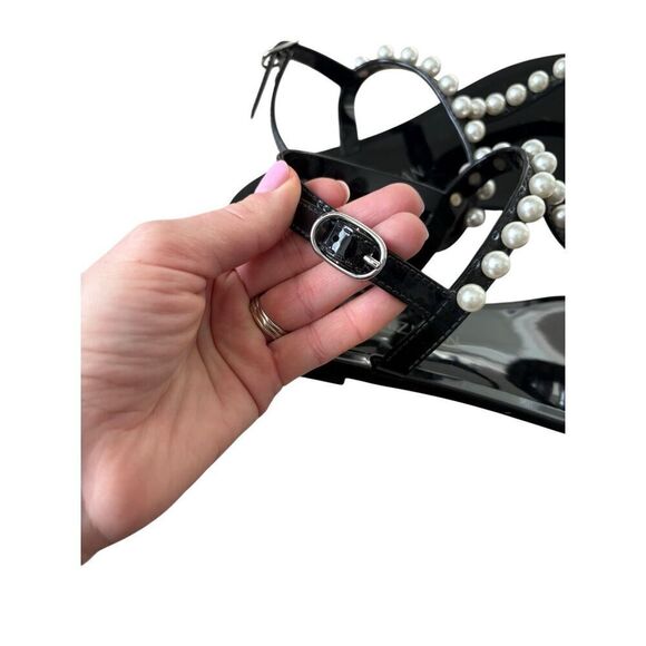 Stuart Weitzman Women's Goldie Jelly Sandals size 10 Black Pearls Slingback - Picture 9 of 9